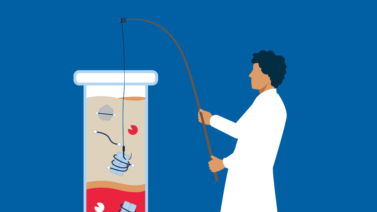 conceptional illustration of a scientist fishing for cfDNA